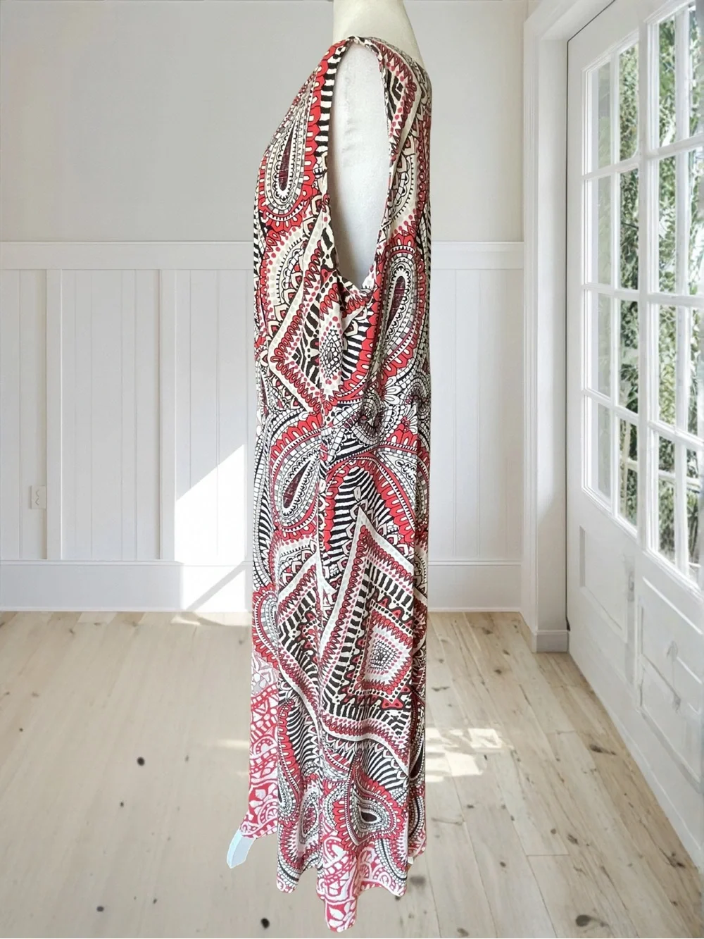 DRESSBARN Women's 24 Plus Lined Blood Orange Paisley Boho Geometric Maxi Dress - Picture 6 of 15